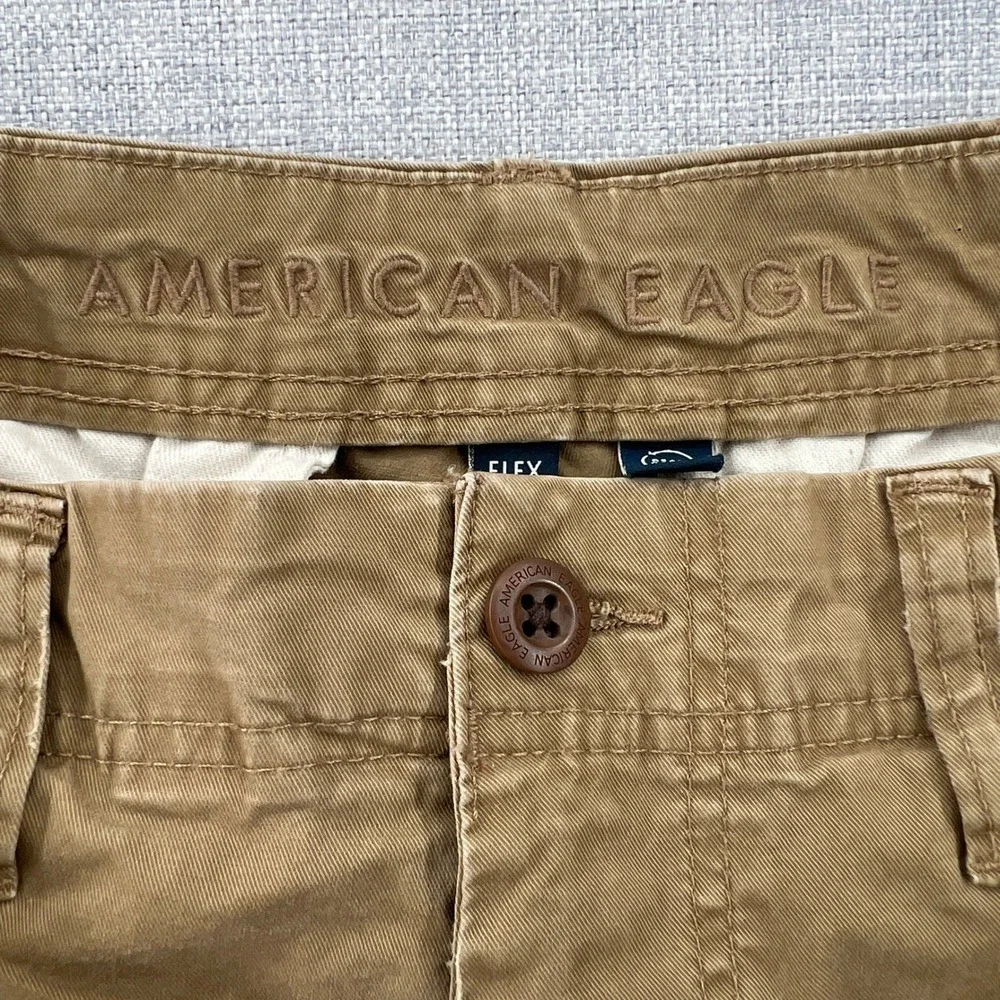 Y2K American Eagle Classic Cargo Shorts Mens 30 Khaki Brown Flex Cotton Blend
